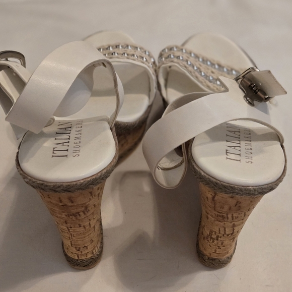 Italian Shoemakers Silver & White Sequin Leather Slingback Slide Wedge 8.5 - Picture 4 of 5